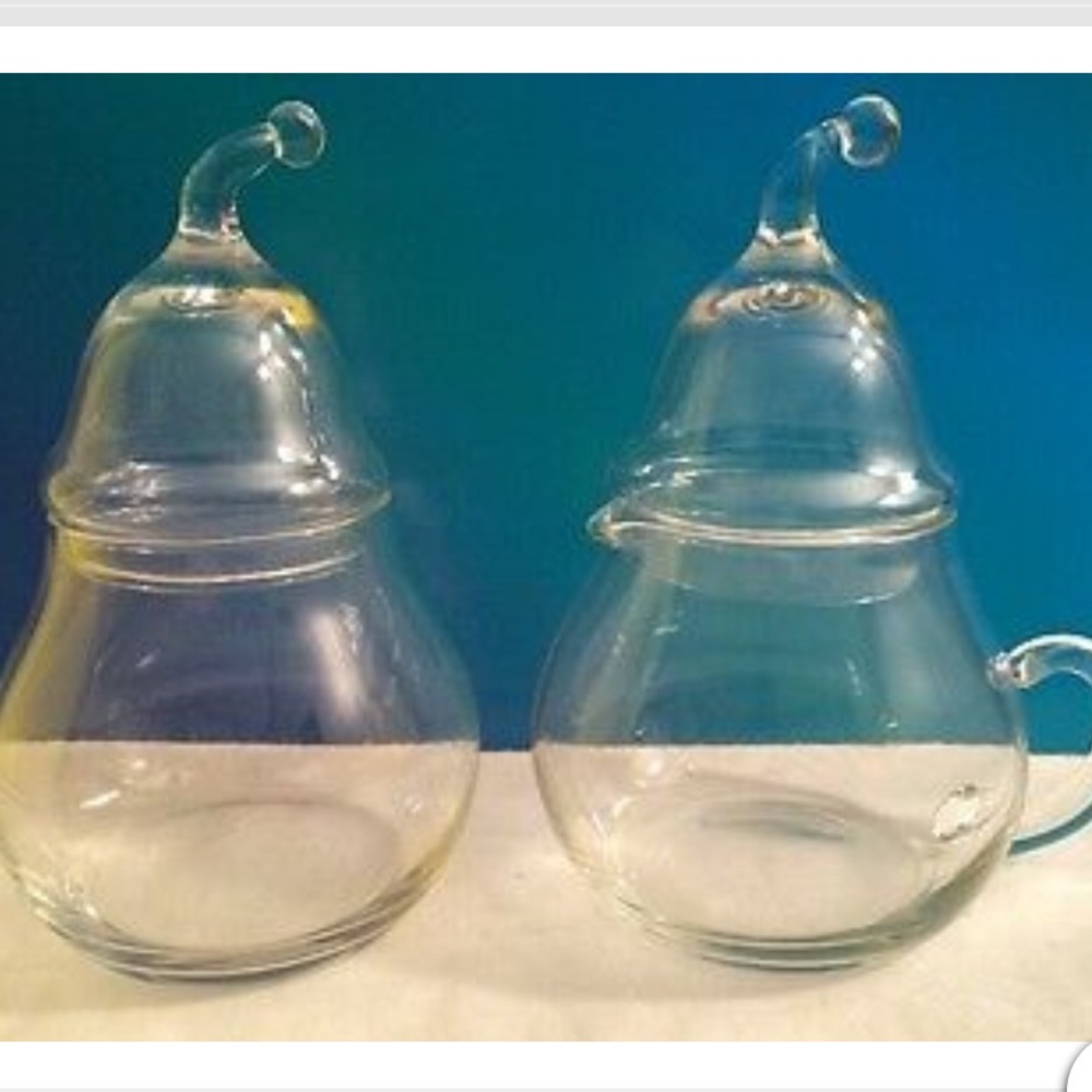 VTG clear glass pear shaped sugar bowl & creamer
